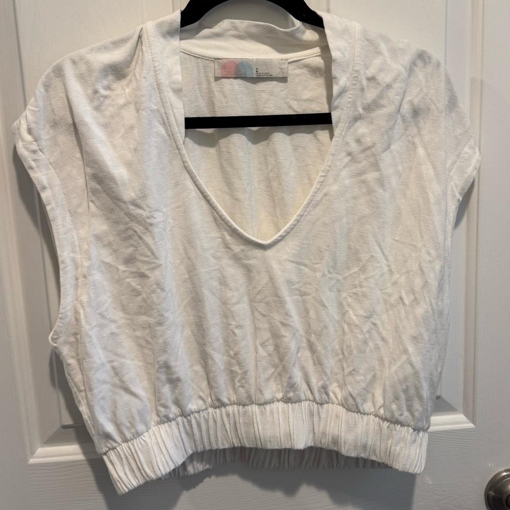 FP Beach by Free People White Sleeveless V-Neck Crop Top Size L